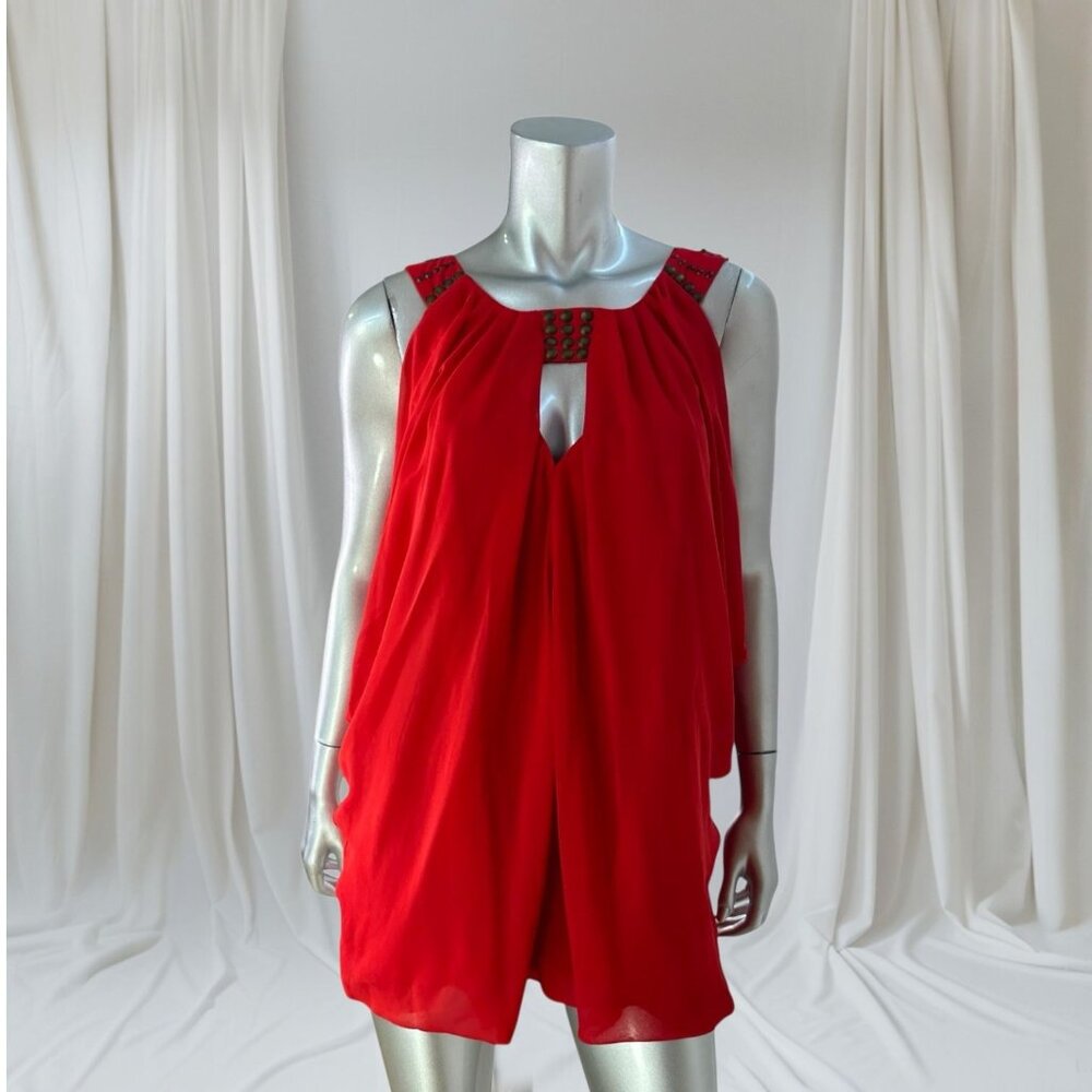 Ashley Stewart Red Draped Sleeveless Tunic Top W/ Embellished Detail Size 18